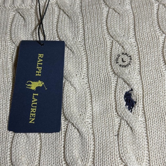 NWT Polo Ralph Lauren Men's Cotton Cable Knit Crewneck Sweater Beige Large - Picture 3 of 13